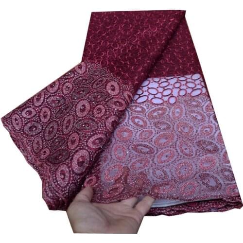 Embroidery African Lace Fabric Wine Color French Net Lace With Stones High Quality Tulle Fabric For Wedding Dress 5yards j17-8