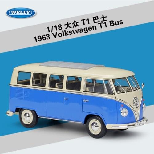 WELLY Diecast 1:18 1963 VW T1 Bus High Simulator Alloy Metal Model Car