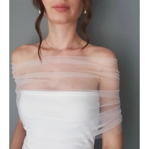 Women Pleated Tulle Sheer Wrap Wedding Bridal Off the Shoulder Stole Elegant Formal Shawl with Button Ivory Customizabl