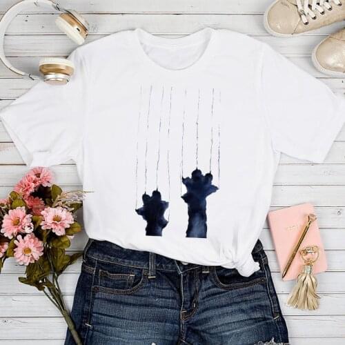 T-shirts Lady Graphic Female Print Clothes Tee T-Shirt Women Cat Paw Watercolor Funny 90s Pet Clothing Spring Summer Tshirt Top