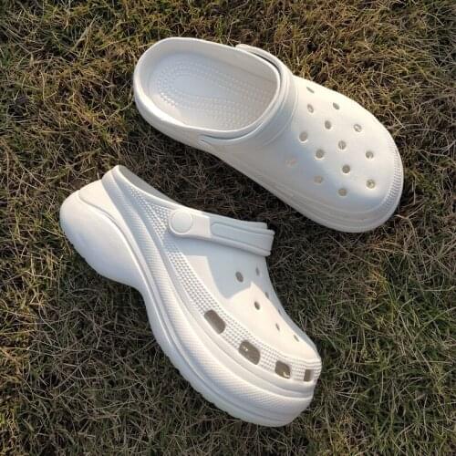 2021 New Ladies Slippers High-heel Hole Shoes Non-slip Thick-soled Sandals and Slippers Increased Platform Heel Beach Shoes