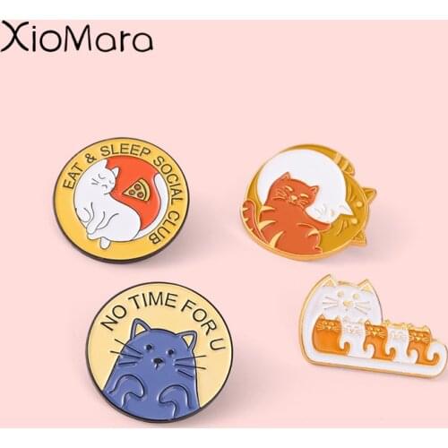 Social Cat Sleep Club Enamel Pin Badge Pizza Kitty Cat Brooches For Friend Cute Lapel Bag Clothes Cartoon Jewelry Gift Wholesale