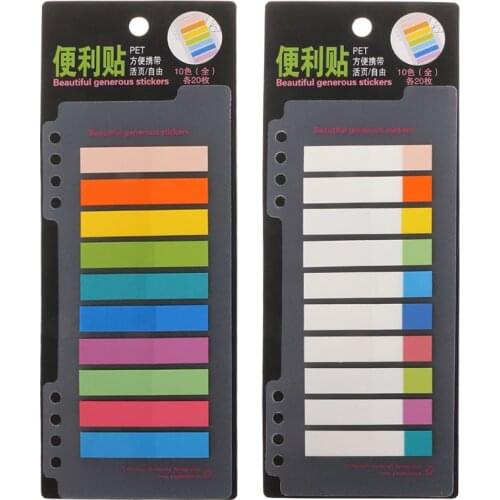 10 Colors PET 200 Sheets Index Tabs Flags Sticky Note Page Marker Stickers Stationery Office School Suppies