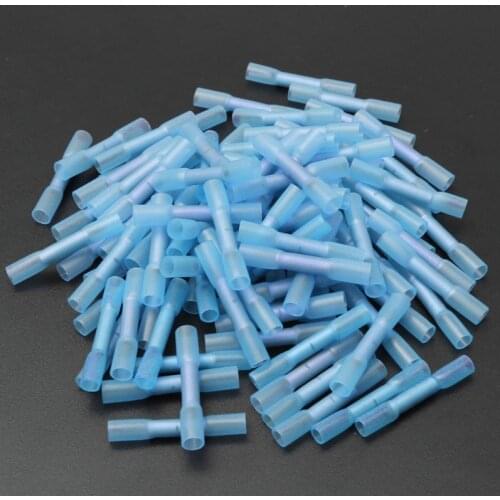 100pcs Blue Heat Shrink Butt Crimp Terminals Electrical Wire Crimp Terminal Connectors Waterproof Solder Seal Connector Kit