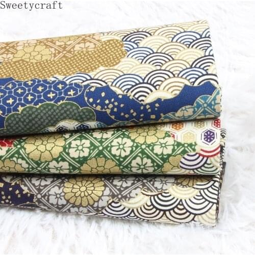 110x45cm Thick fabric by Half Yard Japanese Wave Flower Cotton Bronzed Cloth DIY Sewing Dress Bag Clothes Patchwork Material