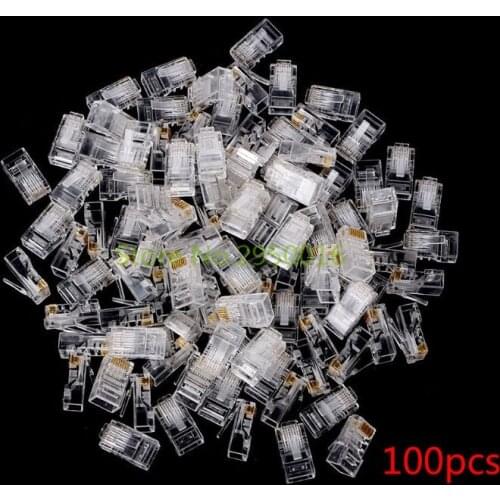 25pcs/100Pcs Gold plated RJ45 Net Network Modular Plug Cat5 CAT5e Connector 8P8C Unshielded Modular Rj45 Plug Terminals C26