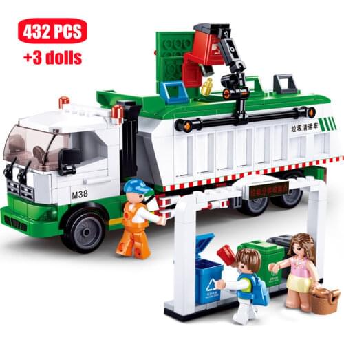 432Pcs City Garbage Classification Cars Building Blocks Truck Brick Car Model Diy Kit Educational Kids Toys For Children Gifts