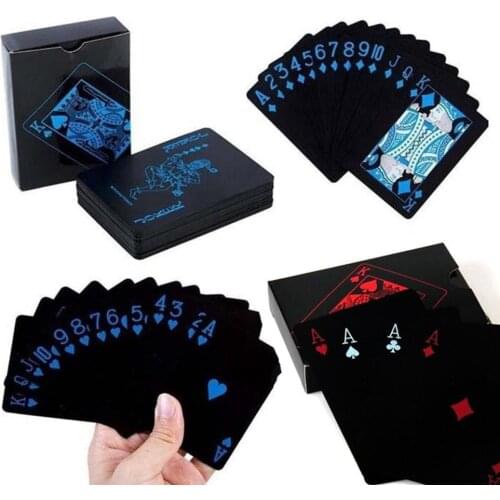 54 Pcs Playing Cards Poker Game Deck Waterproof PVC Playing Card Gambling Board Game Black Classic Poker Solitaire Magic Cards