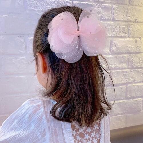 6pcs/lot Korean Girls Hair Bows Clip Mesh Star Princess Hair Pin Fashion Birthday Party Headwear Barrettes Kids Hair Accessories