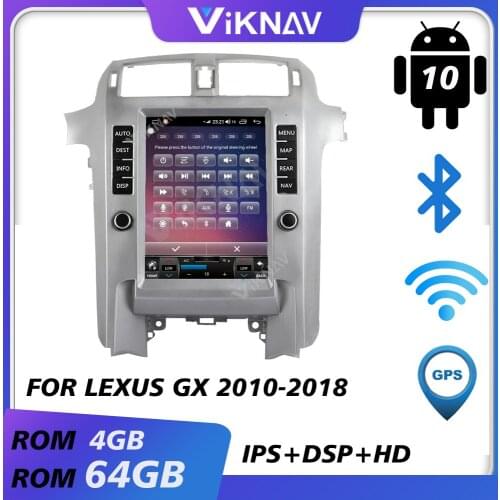 Car gps video multimedia player for lexus gx400 gx460 2010-2018 android auto radio car audio tape recorder touch vertical screen