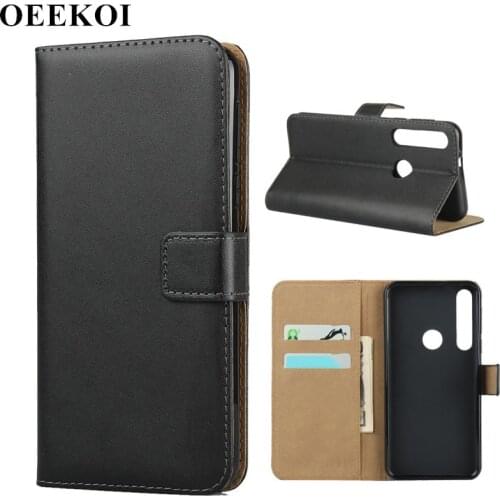 OEEKOI Genuine Leather Wallet Flip Cover Case for Moto G8 Play with Card Slots Holder