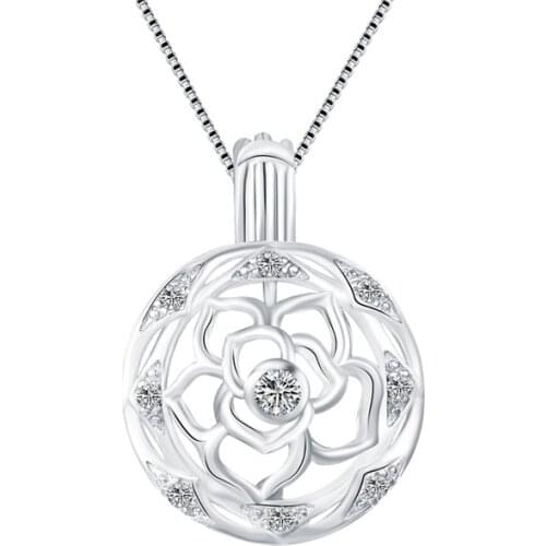 CLUCI 925 Silver Women Pearl Pendant Charms Beautiful Flower Shaped Pendant Silver 925 Zircon Pearl Locket Cages SC059SB