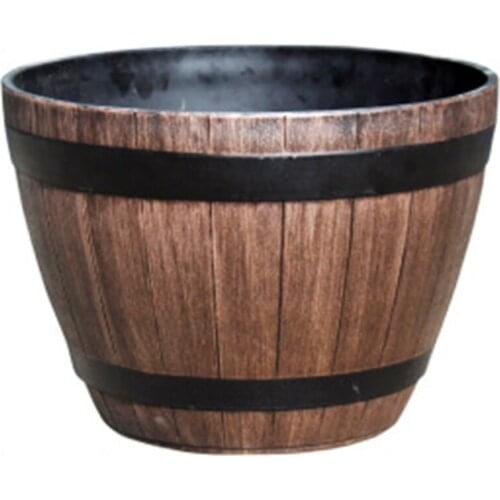 Flowers and Green Plants Imitation Wooden Barrel Round Plastic Flower Pot Garden Courtyard Retro Flower Pot Bucket Greening