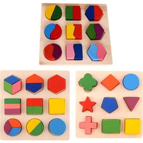 Children Baby Wooden Geometry Block Puzzles Kids Cognitive Toy Early Learning Educational Toy Children Gift