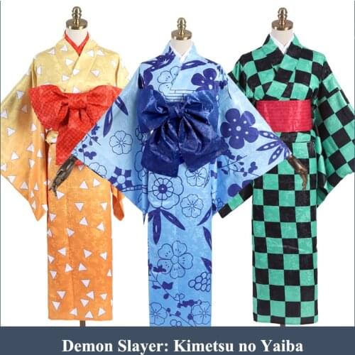 Demon Slayer: Kimetsu no Yaiba Kamado Tanjirou Agatsuma Zenitsu Bathrobe Female Kimono Cosplay Costume Dress Stock