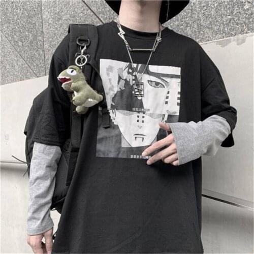 Cotton Naruto Tshirt Amine Print T-shirts Men Women Autumn Long Sleeve Loose T Shirt Funny Japan Cartoon Tshirt Streetwear Males