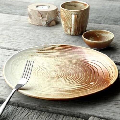 Nordic Art Ceramic Steak Plate Creative Wood Grain Dinner Plate Dish Home Simple Style Western Dinner Plate