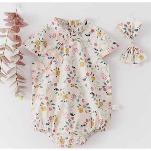 Baby Girl Clothes Baby Bodysuit Hanfu Floral Cheongsam Style Infant Girls Jumpsuit Baby Girl Summer Clothes