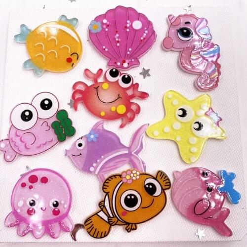 Colorful Lovely Glitter Ocean Series Flatback Acrylic Sheet Miniature Pattern Applique DIY Scrapbook Home Decor Craft OJ200