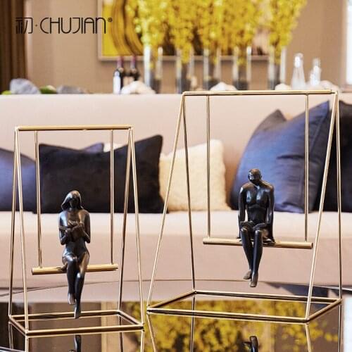 Creative resin metal Boy girls Swing statue home decor crafts room decoration objects office study Abstract character figurines