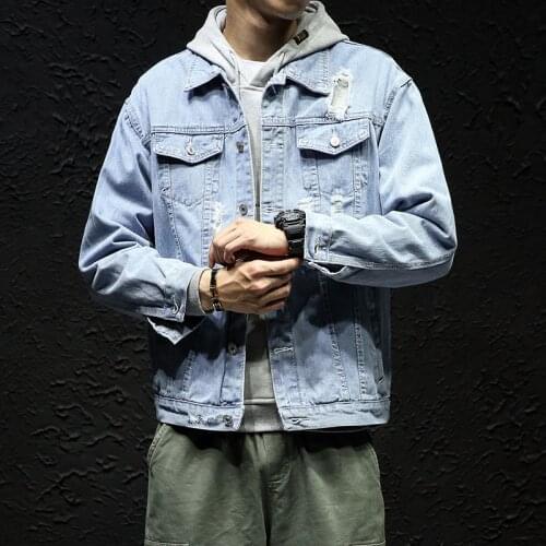 Spring Autumn New Mens Lapel Denim Jacket Coat M-5XL Hip Hop Wind Casual Coat Cotton Plus Size Denim Jacket Men Hole Clothes