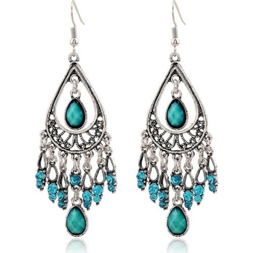 LOVBEAFAS Fashion Bohemian Crystal Drop Earrings For Women Fine Jewelry Vintage Ethnic Gypsy Boho Statement Earrings