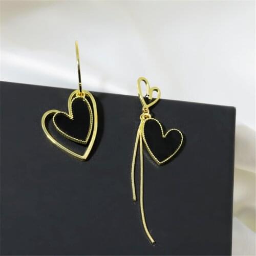 Fashion Asymmetrical Love Tassel Earrings Women Simple Temperament Red Heart Shaped Long Earrings