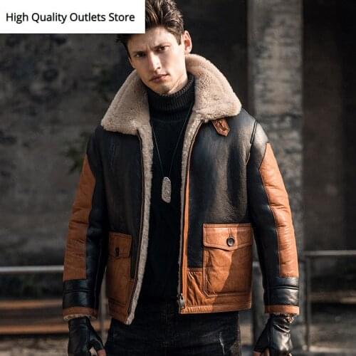 Genuine leather jacket men sheepskin coat original ecology shearling jackets outerwear