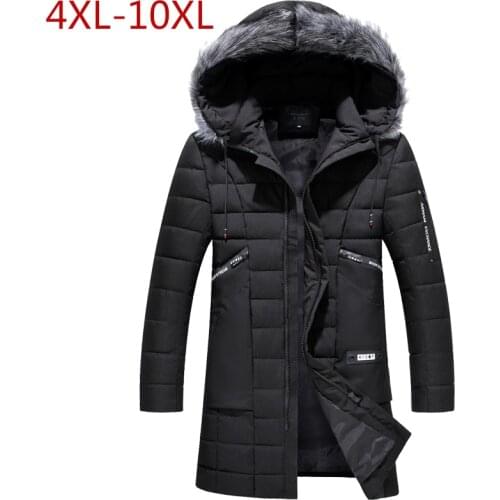 Big Size 4XL-10XL Mens Winter Hat Detachable Jacket Thick Warm Inner Pocket Parkas Simple Long Style Menswear Hem Practical Coat
