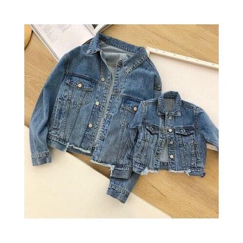Mommy And Son Or Daughter Family Matching ClothesMother Son Clothes Denim Family Jacket Jeans Coat Kids Parent Child Outfits