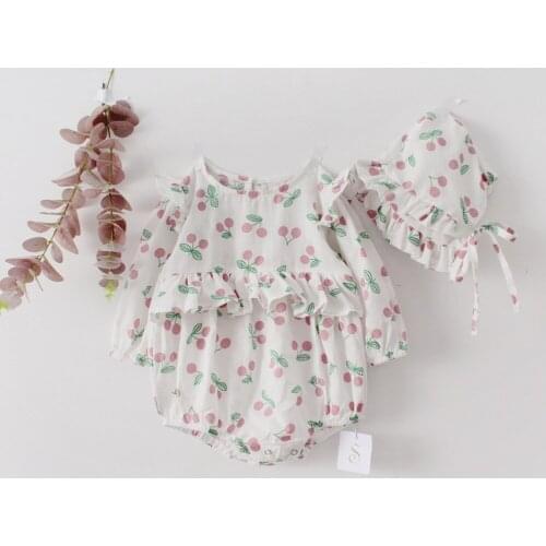 Newborn Baby Girls Clothes Cherry Autumn 2020 Baby Girls Romper With Hat Cotton Infant Playsuit Baby Girls Jumpsuit Overalls