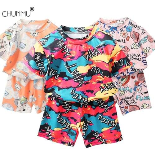 Summer New Childrens Pajamas Set Casual Home Wear Baby Suit Kids Clothes Toddler Boys Girls Cartoon Top Shorts Set 2 Pieces