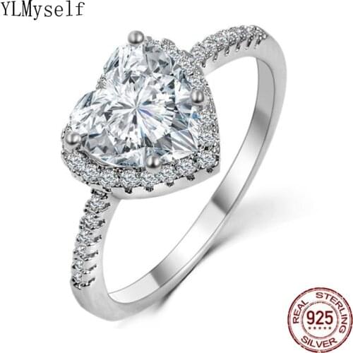 Size 5/6/7/8/9 Real Silver Ring 8mm Heart Shape Cubic Zircon Bridal Wedding Engagement 925 Jewellery