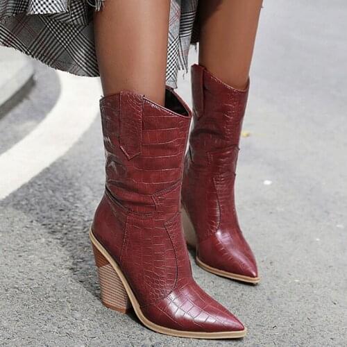 Luxury Fuchsia Women Ankle Boots Lady Fetish Retro Boots Wedges Platform 10cm Heels Lady Chunky Stripper Crocodile Winter Shoes