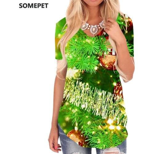 SOMEPET Christmas T Shirt Women Decorate Funny T shirts Party V-neck Tshirt Womens Clothing Hip hop Cool New High Quality