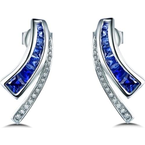 Sapphire Earrings female 14k White Gold Earrings custom craft Girls Birthday Party Christmas Gift Handmade Jewelry