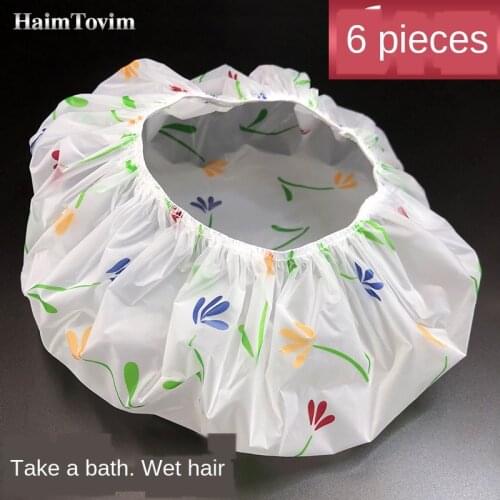 Thick 6Pcs Waterproof Bath Hat Double Layer Shower Hair Cover Women Supplies Shower Cap Bathroom Accessories