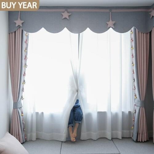 Modern Curtains for Living Dining Room Bedroom Imitation Cotton and Linen Solid Color Pink Stitching Childrens Room Curtains