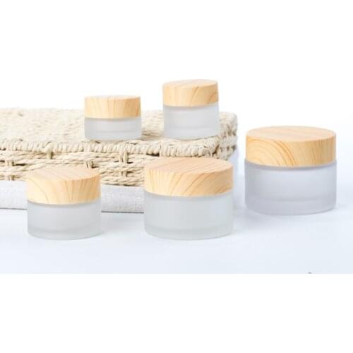 5/10/15/30/50g Frost Glass Jar Cosmetic Cream Sub Bottle Glass Packaging Bottles with Wooden Cap F1100