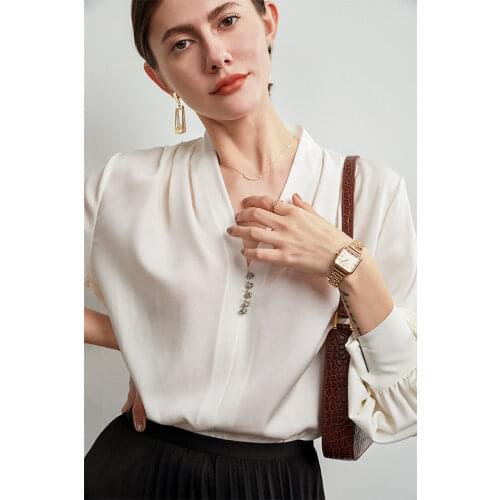 Heavy silk shirt women stretch double joe satin mulberry silk white shirt loose design feeling niche fall 2021