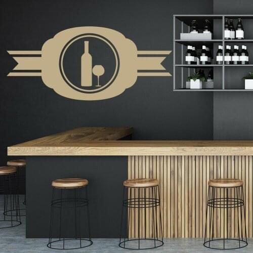 Wine Badge Wall Decal Wine Bottle Glass Drink Alcohol Bar Restaurant Kitchen Interior Decor Vinyl Window Art Logo Mural M864
