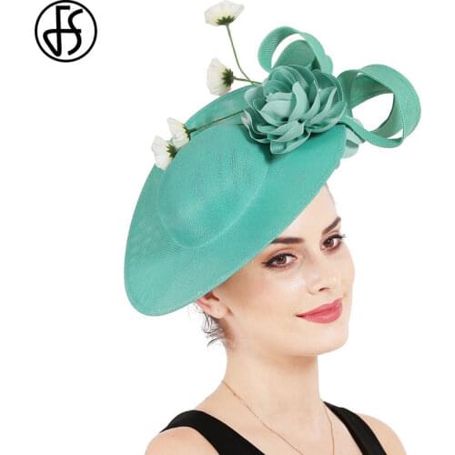 FS Imitation Sinamay Fascinatos Big Derby Hat Wedding Women Green Hat Lady Party Fedora Headband Hair Accessories Bride Headwear