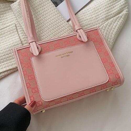 Small Leather Pink Shoulder Bags for Women 2021 Trend Cute Printing Handbags Luxury Designer Ladies Tote Bag Chic Armpit Bag Sac