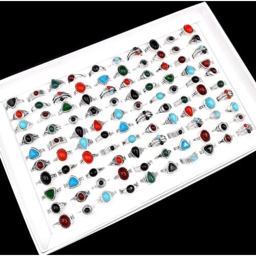 MixMax 100PCs/Box Womens Bohemian Style Rings Fashion Jewelry Party Gifts for Girls Favorite Wholesale with a Display Box