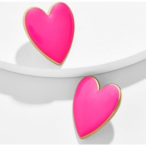 2021 Street Style Black White Pink Yellow Heart Stud Earrings For Women Minimalist Korean Fashion Love Heart Enamel Earring