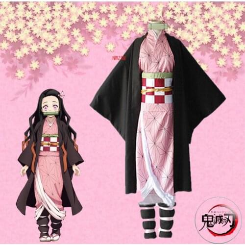 Anime Demon Slayer Kamado Nezuko Cosplay Costumes Kimetsu no Yaiba Women Pink Kimono Halloween Costumes for Women