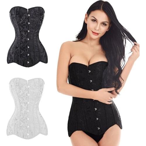 Steampunk Gothic Sexy Overbust Corset Women Long Section Jacquard Steel Boned Bustier Top Waist Trainer Body Shaper Clothes