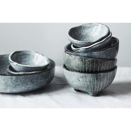 1pc KINGLANG Japanese Style Ceramic Unique Design Small Sauce Dishes Ice-Cream Bowl Rice Tableware