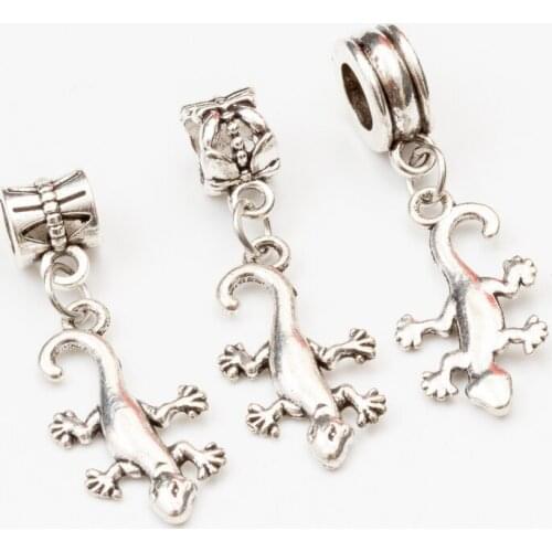 10pcs lizard European Bead Vintage Silver Charms fit for pandora style Bracelets Necklace DIY Metal Jewelry Making JA600043