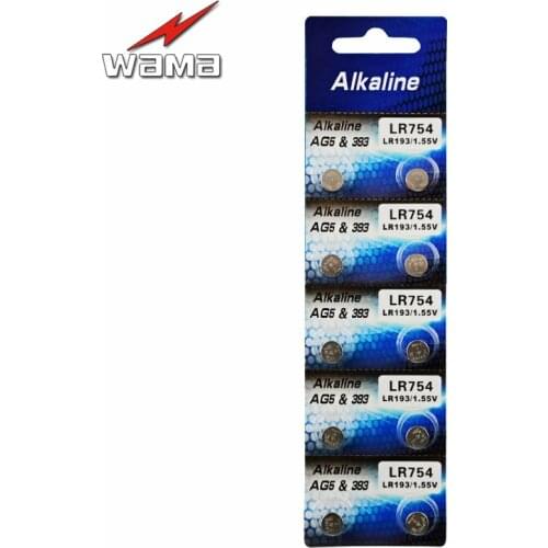 10pcs/lot Wama AG5 1.5V Alkaline Batteries LR48 L750 LR754 393 SR754 Button Coin Cell Battery Drop ship